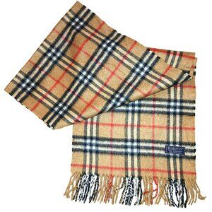 Vintage Burberry Tan Black Red Plaid Fall Winter Luxury Outdoor Scarf Scarves